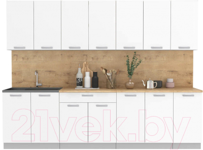 Кухонный гарнитур Интерлиния Мила Лайт 2.8 (белый платинум/белый платинум/дуб бунратти) - фото