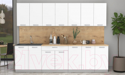 Кухонный гарнитур Интерлиния Мила Лайт 2.8 (белый платинум/белый платинум/дуб бунратти)