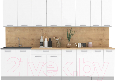 Кухонный гарнитур Интерлиния Мила Лайт 3.0 (белый платинум/белый платинум/дуб бунратти) - фото