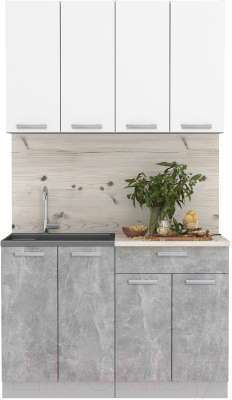 Кухонный гарнитур Интерлиния Мила Лайт 1.2 (белый платинум/бетон/бискайская сосна) - фото