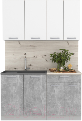Кухонный гарнитур Интерлиния Мила Лайт 1.4 (белый платинум/бетон/бискайская сосна) - фото