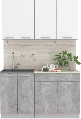 Кухонный гарнитур Интерлиния Мила Лайт 1.4-60 (белый платинум/бетон/бискайская сосна) - фото