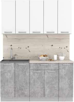 Кухонный гарнитур Интерлиния Мила Лайт 1.5 (белый платинум/бетон/бискайская сосна) - фото