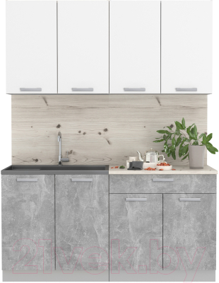 Кухонный гарнитур Интерлиния Мила Лайт 1.6 (белый платинум/бетон/бискайская сосна) - фото