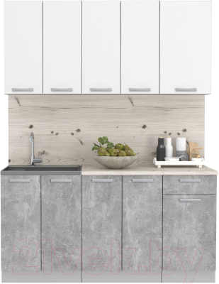 Кухонный гарнитур Интерлиния Мила Лайт 1.6-60 (белый платинум/бетон/бискайская сосна) - фото
