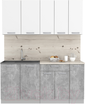 Кухонный гарнитур Интерлиния Мила Лайт 1.7 (белый платинум/бетон/бискайская сосна) - фото