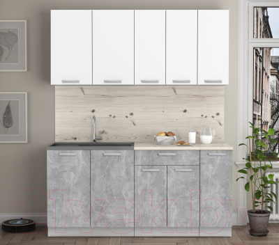 Кухонный гарнитур Интерлиния Мила Лайт 1.7 (белый платинум/бетон/бискайская сосна)