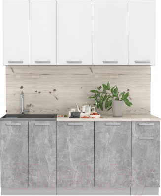 Кухонный гарнитур Интерлиния Мила Лайт 1.7-60 (белый платинум/бетон/бискайская сосна) - фото