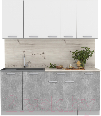 Кухонный гарнитур Интерлиния Мила Лайт 1.8 (белый платинум/бетон/бискайская сосна) - фото