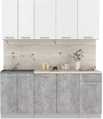 Кухонный гарнитур Интерлиния Мила Лайт 1.8-60 (белый платинум/бетон/бискайская сосна) - фото