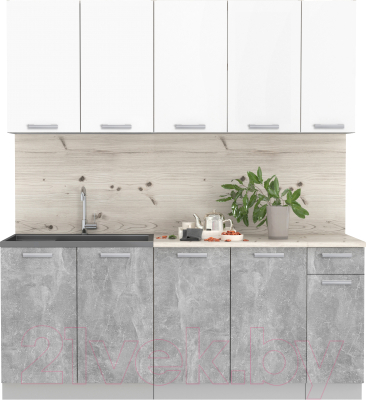 Кухонный гарнитур Интерлиния Мила Лайт 1.9 (белый платинум/бетон/бискайская сосна) - фото