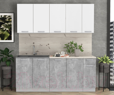 Кухонный гарнитур Интерлиния Мила Лайт 1.9 (белый платинум/бетон/бискайская сосна)