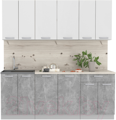 Кухонный гарнитур Интерлиния Мила Лайт 2.0-60 (белый платинум/бетон/бискайская сосна) - фото