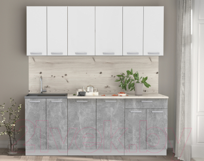 Кухонный гарнитур Интерлиния Мила Лайт 2.0-60 (белый платинум/бетон/бискайская сосна)