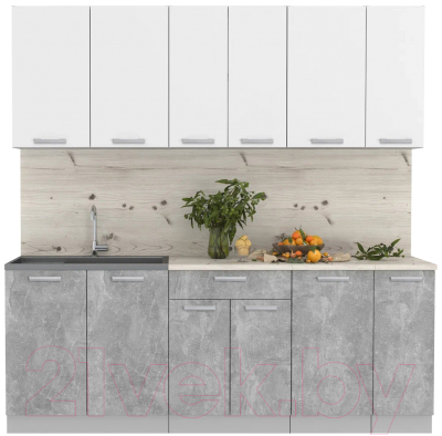 Кухонный гарнитур Интерлиния Мила Лайт 2.1 (белый платинум/бетон/бискайская сосна) - фото