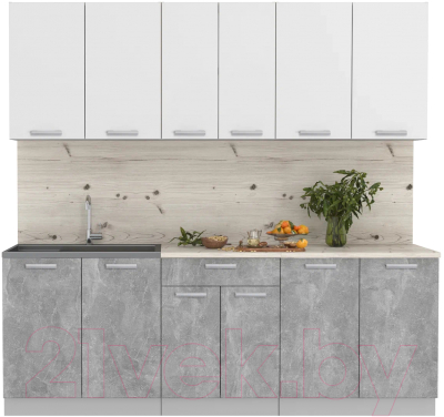 Кухонный гарнитур Интерлиния Мила Лайт 2.2 (белый платинум/бетон/бискайская сосна) - фото