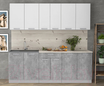 Кухонный гарнитур Интерлиния Мила Лайт 2.2 (белый платинум/бетон/бискайская сосна)