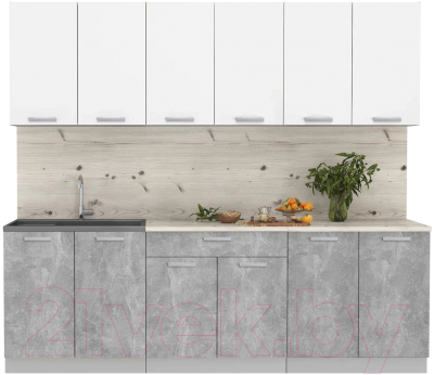 Кухонный гарнитур Интерлиния Мила Лайт 2.4 (белый платинум/бетон/бискайская сосна) - фото