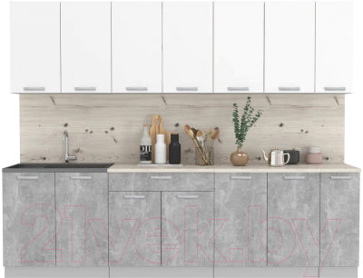 Кухонный гарнитур Интерлиния Мила Лайт 2.7 (белый платинум/бетон/бискайская сосна) - фото