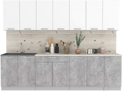 Кухонный гарнитур Интерлиния Мила Лайт 2.8 (белый платинум/бетон/бискайская сосна) - фото