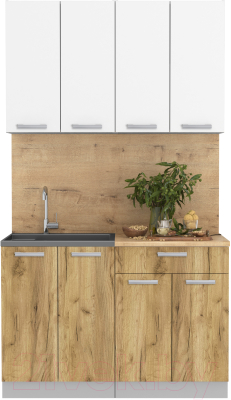 Кухонный гарнитур Интерлиния Мила Лайт 1.2 (белый платинум/дуб золотой/дуб бунратти) - фото