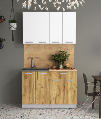 Кухонный гарнитур Интерлиния Мила Лайт 1.2 (белый платинум/дуб золотой/дуб бунратти)