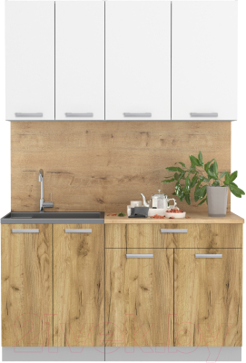 Кухонный гарнитур Интерлиния Мила Лайт 1.4-60 (белый платинум/дуб золотой/дуб бунратти) - фото