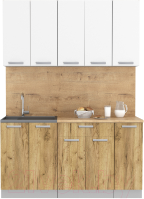 Кухонный гарнитур Интерлиния Мила Лайт 1.5 (белый платинум/дуб золотой/дуб бунратти) - фото