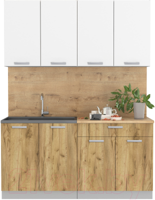 Кухонный гарнитур Интерлиния Мила Лайт 1.6 (белый платинум/дуб золотой/дуб бунратти) - фото