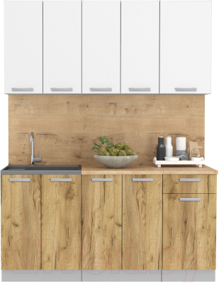 Кухонный гарнитур Интерлиния Мила Лайт 1.6-60 (белый платинум/дуб золотой/дуб бунратти) - фото