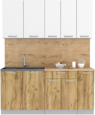 Кухонный гарнитур Интерлиния Мила Лайт 1.7 (белый платинум/дуб золотой/дуб бунратти) - фото