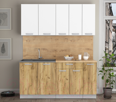 Кухонный гарнитур Интерлиния Мила Лайт 1.7 (белый платинум/дуб золотой/дуб бунратти)