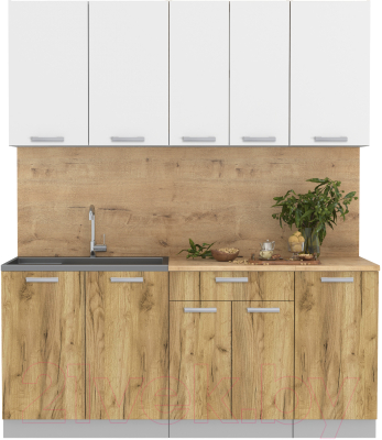 Кухонный гарнитур Интерлиния Мила Лайт 1.8 (белый платинум/дуб золотой/дуб бунратти) - фото