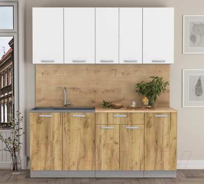 Кухонный гарнитур Интерлиния Мила Лайт 1.8 (белый платинум/дуб золотой/дуб бунратти)