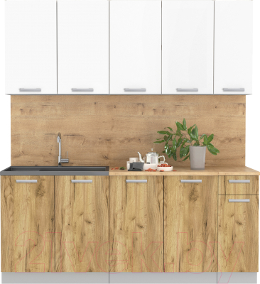 Кухонный гарнитур Интерлиния Мила Лайт 1.9 (белый платинум/дуб золотой/дуб бунратти) - фото