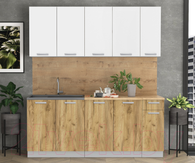 Кухонный гарнитур Интерлиния Мила Лайт 1.9 (белый платинум/дуб золотой/дуб бунратти)