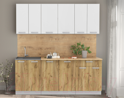 Кухонный гарнитур Интерлиния Мила Лайт 2.0-60 (белый платинум/дуб золотой/дуб бунратти)