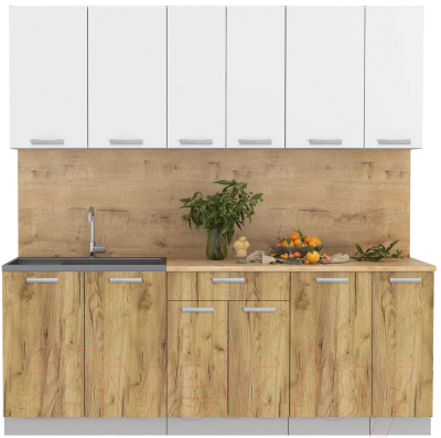 Кухонный гарнитур Интерлиния Мила Лайт 2.1 (белый платинум/дуб золотой/дуб бунратти) - фото