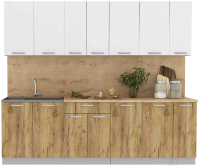 Кухонный гарнитур Интерлиния Мила Лайт 2.5 (белый платинум/дуб золотой/дуб бунратти) - фото