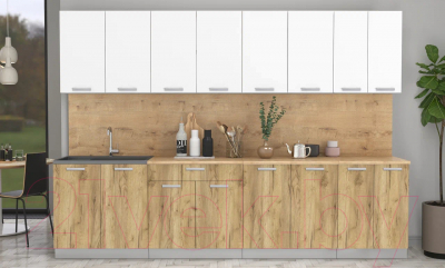 Кухонный гарнитур Интерлиния Мила Лайт 3.0 (белый платинум/дуб золотой/дуб бунратти)