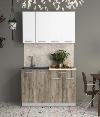 Кухонный гарнитур Интерлиния Мила Лайт 1.2 (белый платинум/дуб серый/малага)