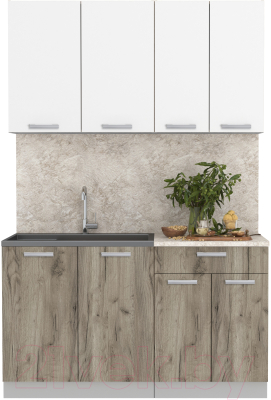 Кухонный гарнитур Интерлиния Мила Лайт 1.4 (белый платинум/дуб серый/малага) - фото