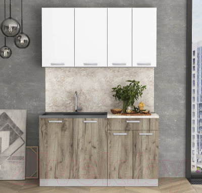 Кухонный гарнитур Интерлиния Мила Лайт 1.4 (белый платинум/дуб серый/малага)