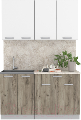 Кухонный гарнитур Интерлиния Мила Лайт 1.4-60 (белый платинум/дуб серый/малага) - фото