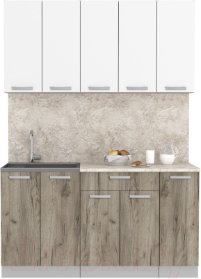 Кухонный гарнитур Интерлиния Мила Лайт 1.5 (белый платинум/дуб серый/малага) - фото