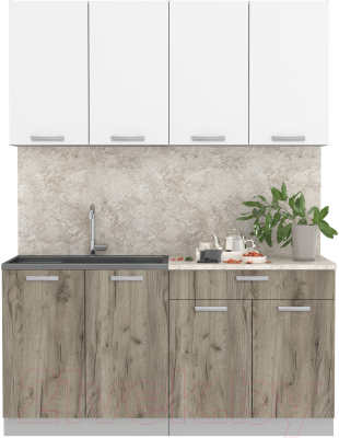 Кухонный гарнитур Интерлиния Мила Лайт 1.6 (белый платинум/дуб серый/малага) - фото