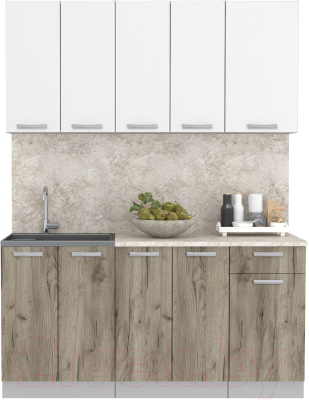 Кухонный гарнитур Интерлиния Мила Лайт 1.6-60 (белый платинум/дуб серый/малага) - фото