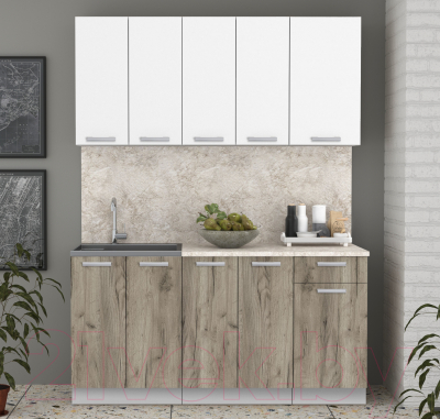 Кухонный гарнитур Интерлиния Мила Лайт 1.6-60 (белый платинум/дуб серый/малага)