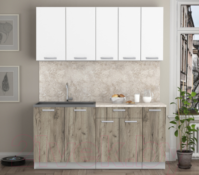 Кухонный гарнитур Интерлиния Мила Лайт 1.7 (белый платинум/дуб серый/малага)