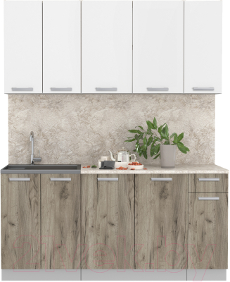 Кухонный гарнитур Интерлиния Мила Лайт 1.7-60 (белый платинум/дуб серый/малага) - фото